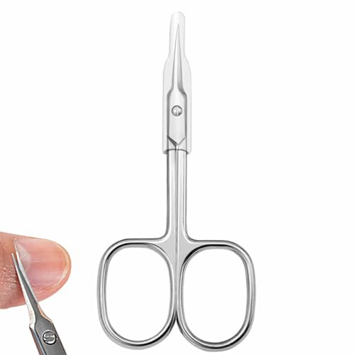 Cuticle Scissors with Curved Sharp Tip, Portable Small Scissors Professional Cuticle Cutter, Multi-Purpose Russian Manicure Cuticle Trimmer for Eyebrow, Nail, Eyelash, Beards (Silver)