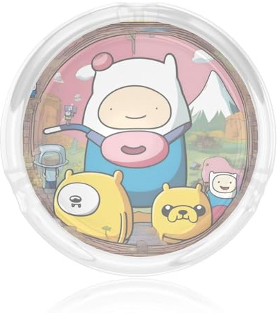 Adventure Time Cendrier rond en verre avec impression 8,4 cm – Cendrier à cigarettes en cristal transparent pour la maison, le bureau et l'extérieur