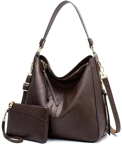 Mabecol Bolso de mujer, bolso bandolera, bolso de hombro, gran bolso shopper, juego de bolsos PU madre e hija – Ideal para el día a día, el trabajo, los viajes y el ocio (Café)
