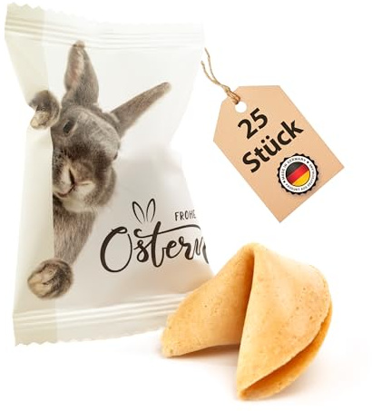Lucky Treats - 25x Premium Ostern Glückskekse Weiß - Vegan & Regional - Osterdeko fürs Osternest - Sprüche auf Deutsch und Englisch - Ideale Oster Süßigkeiten für Erwachsene und Kinder