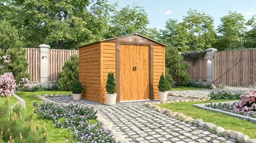 Pergart Gerätehaus Frankfurt II 86, braun, 4,03 m² | Wetterfestes & stabiles Gartenhaus | Geräteschuppen aus verzinktem Stahlblech | Metallgerätehaus zur Aufbewahrung von Werkzeug