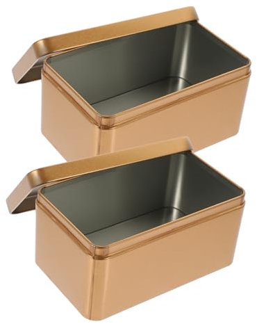 Gatuida Caja de Té de Hojalata Rectangular Tapa, 2 Piezas Doradas