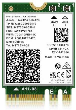 Scheda wireless WiFi 6E AX210NGW, Bluetooth 5.3 Tri-Band 5400Mbps M.2/NGFF Network per PC Laptop Scheda di rete AX210 Supporta Windows 10/11 (64bit)