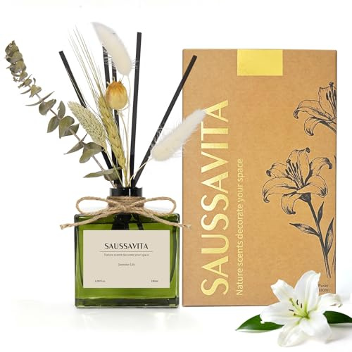 Blume Raumduft Diffuser für 120 Tage Büro,Aroma Diffuser Jasmin Duft mit 7 Duftstäbchen,Natürlich Langanhaltend Lufterfrischer für die Schlafzimmer, Raumdüfte für dekorative Wohnaccessoires