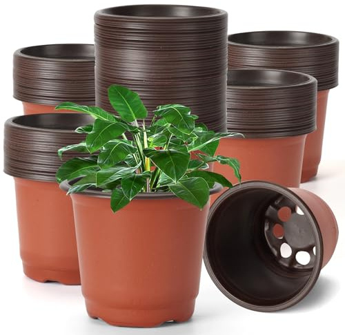 Stormshopping 120 Pcs Plant Nursery Pots, 4 Inch/10 cm Small Plant Seedling Pots with Labels Plastic Plant Flower Pots with Drainage Holes Indoor Outdoor for Succulent Cutting Transplanting