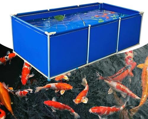 Poxvythb Vasca per Allevamento Pesci Rossi con Sistema Drenaggio laghetto per Pesci in Tela con Staffa Struttura Autoportante in Acciaio | Dimensioni 3x1.5x0.7m | Blu