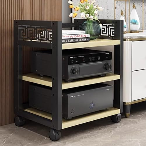Stereo Cabinet AV Component Media Stand MultiTier Audio Rack Rolling Audio Tower FloorStanding Cabinet CD Player Stand Adjustable Corner Shelf Hifi Rack(Size:3 Tier,Color:White Maple)