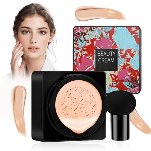 Mushroom Head Air Cushion CC Cream,Fondotinta CC Crema,Lunga Durata Idratante Controllo Olio Copertura Pori Fondotinta Essence,Coprente imperfezioni,Effetto Pelle Naturale (Colore Naturale)