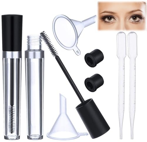 2 PCS 8 ML Tubo di Mascara Set Vuoto 2 PCS 3 ML Pipette Contagocce 2 Imbuti 2 Inserti in Gomma Tubi per Ciglia Tubo Vuoto da Mascara e Spazzola per Ciglia Ciglia Contenitore Bottiglia con Pipette