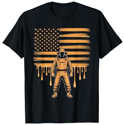 Beekeeping American Flag Patriotic Beekeeper Honeybee T-Shirt, Men, Black, X-Large