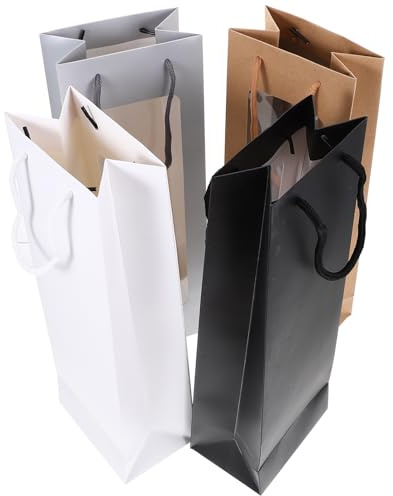 Cabilock 4stücke Weinflaschentaschen mit Sichtfenster Papierweintaschen für Geschenke Weintragetaschen Weingeschenkverpackungstaschen Verarbeitet