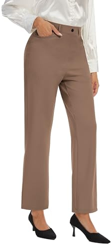 Desol Pantalones de traje de mujer elegantes pantalones largos de cintura alta pantalones rectos con bolsillos pierna ancha Lounge Palazzo Pantalones, caqui, S