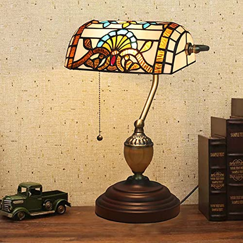 Lampe de banquier Verte, Lampe de Table Antique, Lampe de banquier Vintage en Verre Vert rétro avec Interrupteur à Tirette E27, Lampe de Chevet, Lampe de Bureau, Lampe de Table pour Bureau, Salon, L