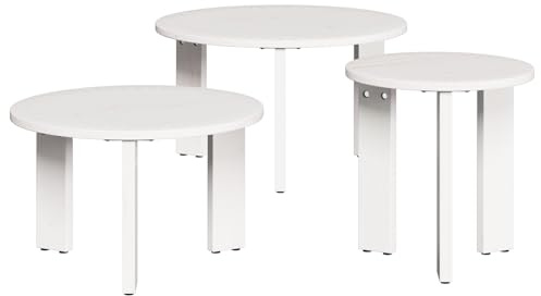 vidaXL Kaffeebord 3 pcs Vit Massiv furu, Rustik tall kaffe­bord, rund form, mångsidig inomhusmöbel, avslappnad vardagsrumsmittpunkt, beige stil