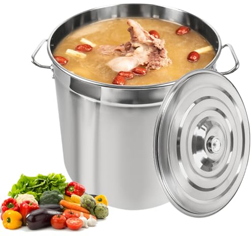 Marmite à soupe en acier inoxydable 50 l avec poignées solides et couvercle, épaisseur 3 mm, pour tous les types de cuisinières et grandes cuisines