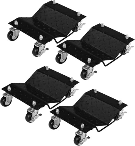 Carrello per ruote – Pattini in acciaio resistente con ruote bloccabili e maniglia, capacità 2721,6 kg, set di carrelli elevatori per auto per camion e moto, riparazione auto e spostamento