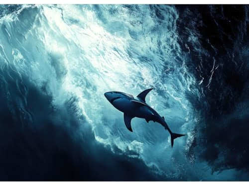 Ceanothe Tableau sur toile requin majestueux 30x45 cm Décoration Murale Art Décoratif Muraux Peinture Imprimée en HD Salon Chambre Bureau Bois de Forêt FSC Fabriqué en France