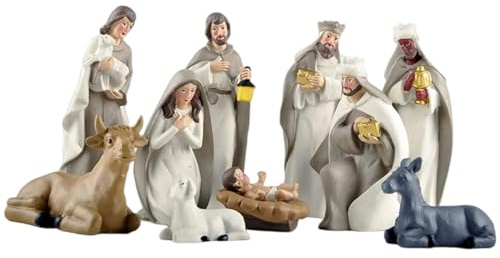Kambanan 11PCS Nativity Set for Christmas Nativity Scene Resin Figurine Set, Birth of Jesus Ornament, Hand-Painted Holy Family Manger Scene Tabletop Collection Gifts for Christmas Indoor Decor