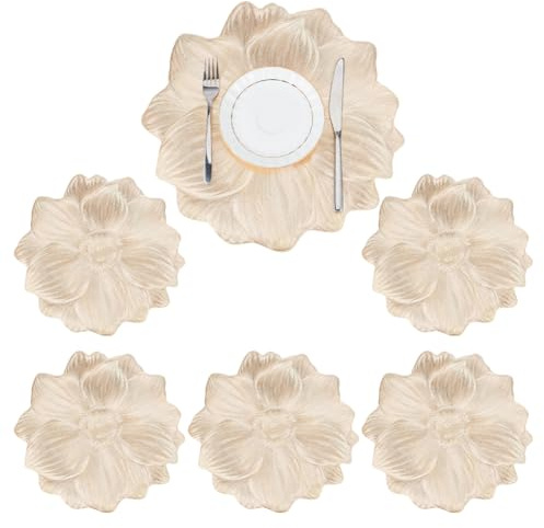 OLYCRAFT 6pz Tovagliette con Fiori Dorati Tovagliette Rotonde Dorate 381x388mm per Set Da Pranzo Tovaglietta con Fiori 3D Creative Lavabili Impermeabili per Casa Sala Da Pranzo Festa di Nozze