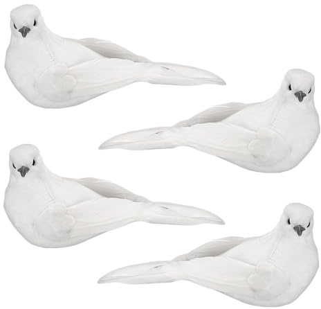 Ideen mit Herz Deko-Federvögel | Taubenpaare | weiße Deko-Tauben | Hochzeitstauben | 5,3 cm x 13 cm x 6,7 cm | 4 Stück, 2 Paare