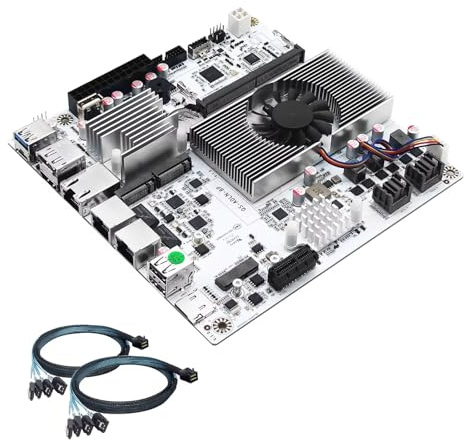 ROUAFWIT M8 NAS Motherboard 8 Bay with 10GbE RJ45, N150 Mini ITX PC Mainboard, 2 x NVMe, Dual 2.5GbE LAN, M.2 WiFi, USB-C, DDR5 16G RAM 512G SSD, PCIe x1, TF (2x SFF8643 Adapter)