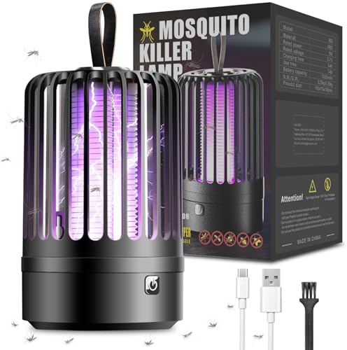 Mückenvernichter-Lampe, elektrischer Mückenvernichter, wiederaufladbarer Fliegenvernichter, tragbarer Insektenvernichter mit Nachtlicht, lockt Fliegende Insekten an für Camping im Innen Außenbereich