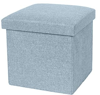 Banco de almacenamiento grande plegable de tela para zapatos y juguetes, versátil baúl de juguetes con tapa, práctica caja de almacenamiento para el hogar para mantas, otomana de almacenamiento azul