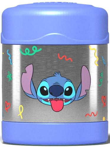 Thermos - Disney's Stitch Food Flask (290ml) - BPA Free, Stainless Steel, Spill Proof, Thermal Kids Flask with Personalised Name Labels for Lunch Box, 5 Hours Hot & 7 Hours Cold