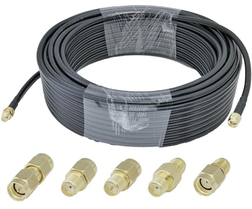 ACONRFTOL Kit prolunga antenna WiFi SMA 30 m Cavo coassiale RG58 SMA maschio-femmina 30 m + 5 adattatori coassiali per antenna WiFi 3G 4G LTE (non per TV)