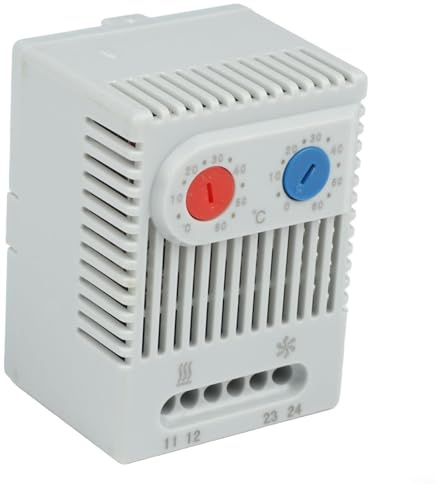 Pumixiy Kompaktes mechanisches Thermostat mit 0–60 °C einstellbarer Temperaturregelung, DIN-Schienenmontage, Thermoregulatorschalter für Heizungen, Kühlgebläse und Signalgeräte (ZR011)