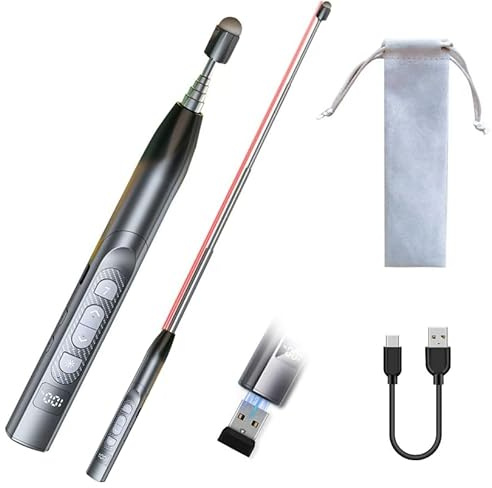 MiracDan 2-in-1 Schreiben Presenter,Präsentationsfernbedienung mit Zeigestab Ausziehbar,2.4GHz Wireless,Countdown&Vibration, Leistung Anzeigen, Wiederaufladbarer USB Presenter, Federmäppchen Inklusive
