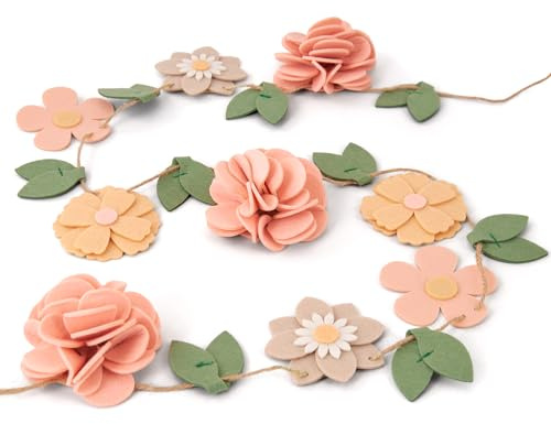 Handmade Felt Flower Garland, Flower Party Decorations, Pre-Strung Spring Garden Decorations for Girls Women Mom, Floral Birthday Party Decor