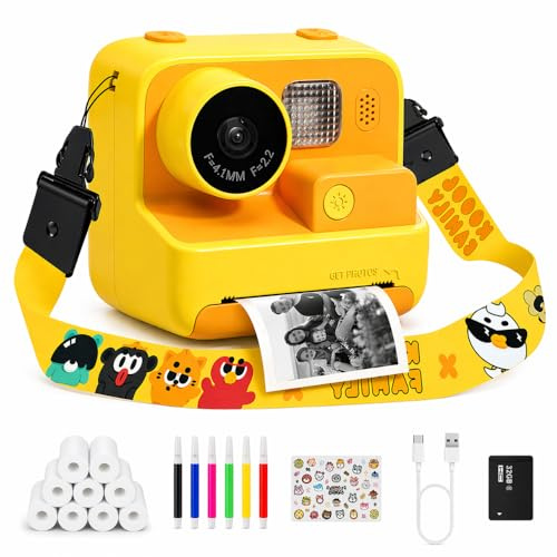 Kids Kam The OG Kids Camera Instant Print, 1080P Print Camera for Kids with 32GB Card & 3 Rolls Paper, Selfie Digital Camara, Toys Gifts for Boys & Girls Age 3-12 (Yellow + 6 Extra Rolls)