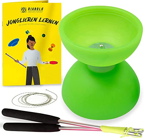 Diabolo-Set mit Comet Diabolo und Henrys Ersatzschnur - Einsteiger-Set - Made in Italy (neon-grün)