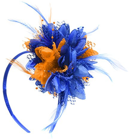 Caprilite Elektrischer Fascinator auf Haarreif, Königsblau und Orange, für Hochzeiten, Elektrisches Königsblau und Orange, 1 count (Pack of 1)