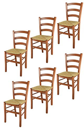 t m c s Tommychairs - Set 6 sillas Venice para Cocina y Comedor, Estructura en Madera de Haya Color Cerezo y Asiento en Paja