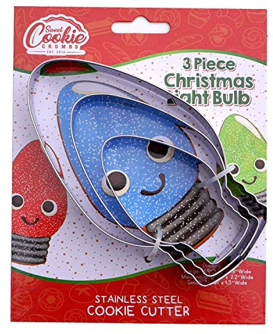 Christmas Light Bulb Cookie Cutter 3 Piece Set, Premium Food-Grade Stainless Steel, Dishwasher Safe (Light Bulb 3 Piece)