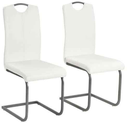 vidaXL 2X Sillas de Comedor de Tipo Voladizas Asientos de Salón Estilo Cantilever Muebles de Casa Hogar Sillón de Cuero Artificial Sintétito Blanco