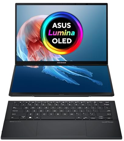 ASUS Zenbook Duo OLED UX8406MA-PZ023W - Ordenador Portátil 14 WQXGA+ 120Hz (Intel Core Ultra 9 185H, 32GB RAM, 1TB SSD, ARC Graphics, Windows 11 Home) Pantalla táctil, Gris - Teclado QWERTY español