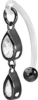 PIERCINGLINE PMFK Bananabell + Chirurgenstahl Design 2 KRISTALLTROPFEN Piercing Intimbereich Bauch Schwarz
