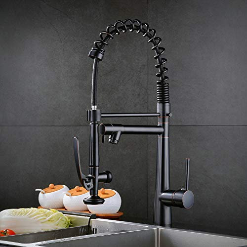 Küchenarmatur mit Herausziehbarer Dual-Spülbrause, 2 Wege Wasserhahn küche Spiralfederhahn 360°drehbar, Schwarz