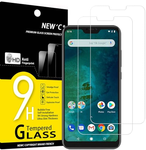 NEW'C 2 Piezas, Protector Pantalla para Xiaomi A2 Lite, Cristal templado Antiarañazos, Antihuellas, Sin Burbujas, Dureza 9H, 0.33 mm Ultra Transparente, Ultra Resistente