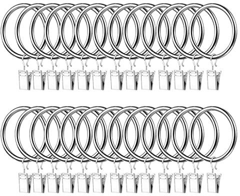 iPEAK 50 Pack Curtain Clips with Rings, Metal Curtain Rings with Clips Hooks 30mm Internal Diameter (Silver)