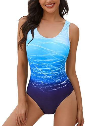 heekpek Einteiliger Badeanzug Damen Bauchweg Frau Bademode Sport Weste Gradient Badeanzug Slim Fit Strandmode Rückenfreier Swimsuit Push-up Gepolstert Schwimmanzug