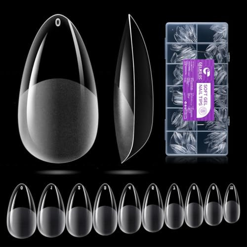 Gelike ec Nageltips 552 Stück Fake Nails Transparent, Pre-Buff PMMA Harz Künstlich Nagelspitzen Nails Tips in 12Größen, Künstliche Nägel Almond Zum Aufkleben Nail Art Starter DIY-Medium Almond