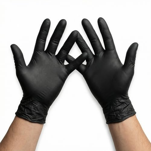 KMINA Gants Nitrile Jetables Noirs Sans Poudre (1000 Gants, 10 Boîtes de 100, Taille L), Sans Latex, Ambidextres pour Usage Professionnel et Alimentaire