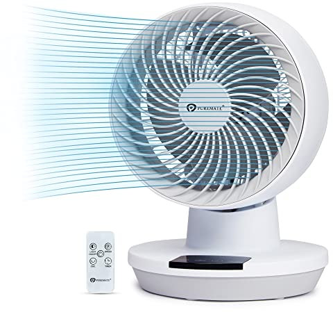 PureMate 8-Inch Air Circulator Fan with Oscillation, 3 Speeds Setting and Timer, LED Display & Remote Control, Perfect for Desks, Bedrooms & Offices
