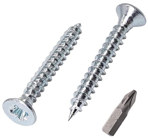 SKIR'CO Lote de 100 tornillos de acero chapado en zinc de 2,5 x 20 mm, cabeza avellanada Pozidriv, tornillos de aglomerado, rosca PZ totalmente (100, 2,5 x 20 mm)