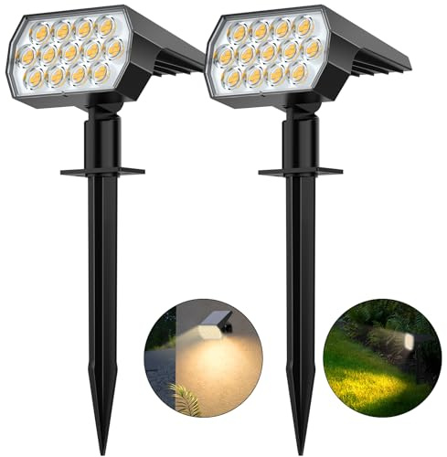 Solarlampen für Außen, 65 LED Superhelle Solar Gartenleuchte, Wasserdicht Solarleuchten für Außen, 3 Helligkeitsmodi Solarstrahler, 3000K Warmweiß Wegeleuchten für Garten Weg Hof Garage (2 Stück)