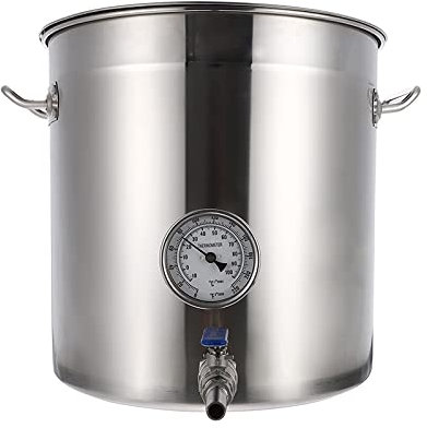 Hervidor de cerveza casero 19QT-90QT Olla de acero inoxidable pulido con termómetro y grifo de válvula para cocinar y hervir en el hogar Comercial/Siliver / 40x40cm